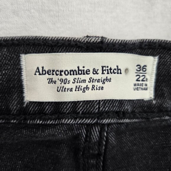 ABERCROMBIE & FITCH The '90s Slim Straight Hi-Rise Black Jeans Size 36/22R NEW! - Picture 11 of 16